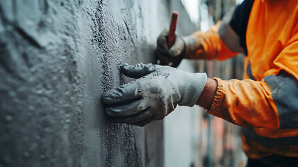 Construction Worker Applying Cement to Wall