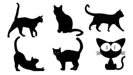 Black Cat Silhouettes Collection, Cute Cat Poses and Cartoon Cat Design