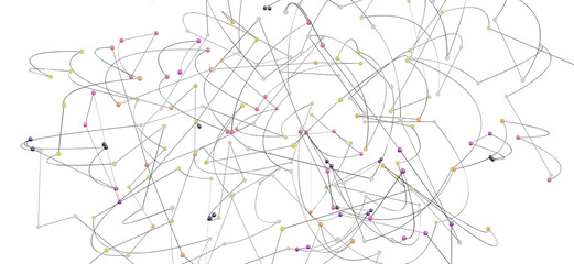 Complex network visualization with nodes and lines.  Ideal for tech, data, or connection themes.