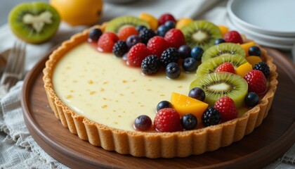 milk pie with fruit topping