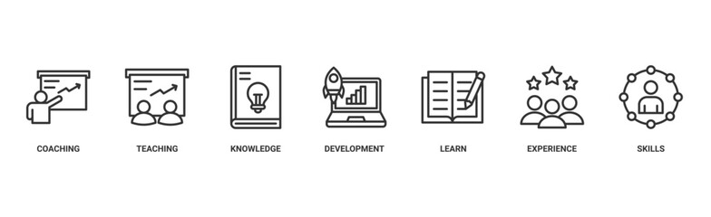 Training banner web icon vector illustration concept for education with icon of coaching, teaching, knowledge, development, learning, experience, and skills 