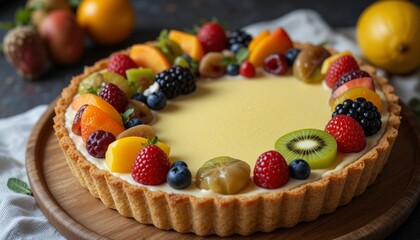 milk pie with fruit topping