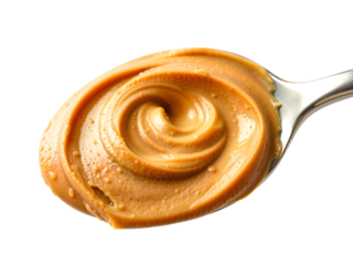 Spoonful of creamy peanut butter isolated on transparent background. Generative AI