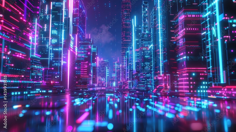 Poster abstract electric flow with neon light effect in server. modern technology age to host domain with p