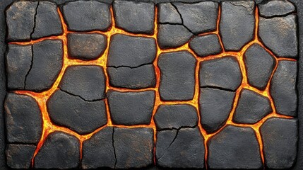 Close-up of textured volcanic rock wall with fire patterns and intricate details in sharp focus