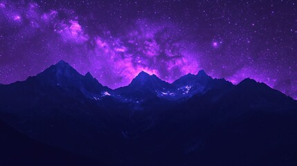 Majestic Mountains Under a Vivid Purple Starry Night Sky