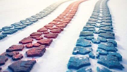 Obraz premium Close-up view of a stroller tire track repeating pattern on a white background , pram, abstract pattern