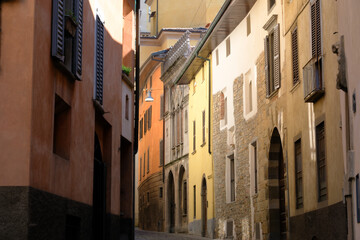 Old buildings along via Borgo Canale at Bergamo, Italy