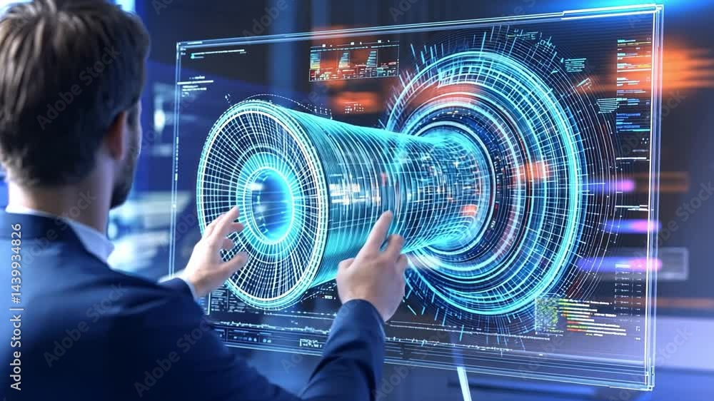 Poster scientific hologram visualization in a laboratory using advanced ai technology for research analysis