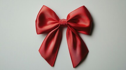 Elegant Red Ribbon Bow on White Background