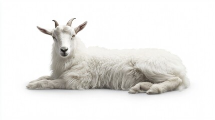 Graceful Saanen Goat in Natural Pose Isolated on White Background