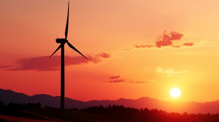 Obraz premium Windmill silhouette at sunset, soft beige backdrop, image positioned right, serene atmosphere, tranquil evening scene