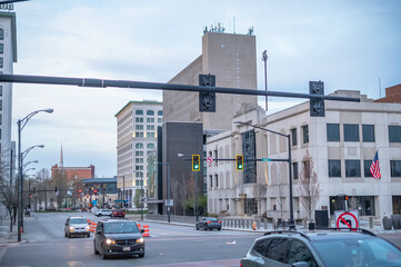 Youngstown Ohio USA Apr 18 2025 ; downtown historic district, city life architecture, copy space background image.NEF