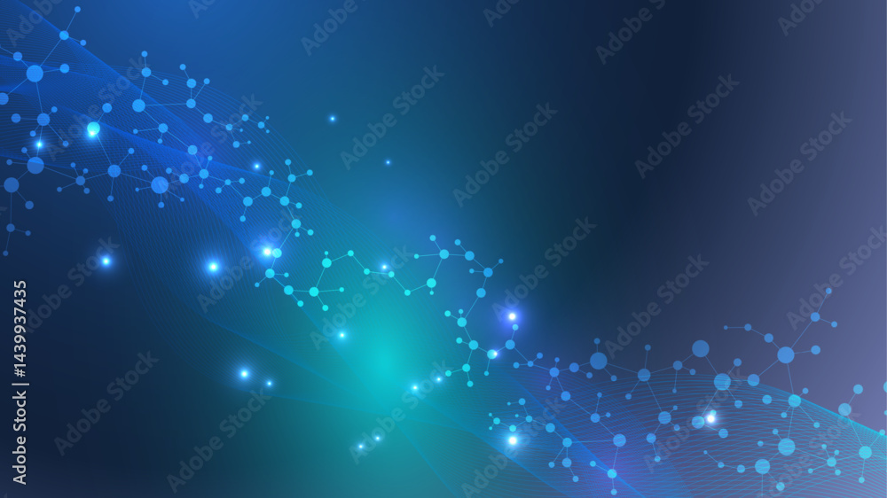Poster molecular structure dna, atom, neurons. science concept for your design. connected lines with dots. 