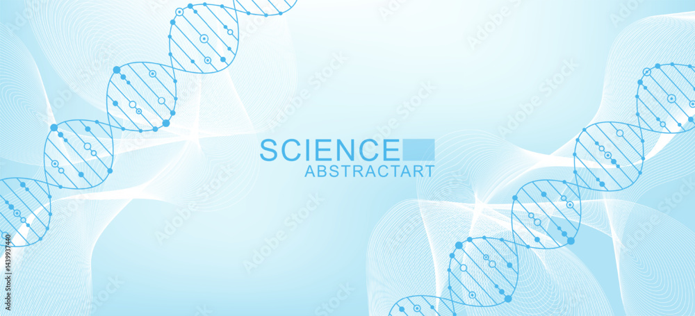 Poster modern abstract molecules structure for science or medical background. dna helix or atom visualizati