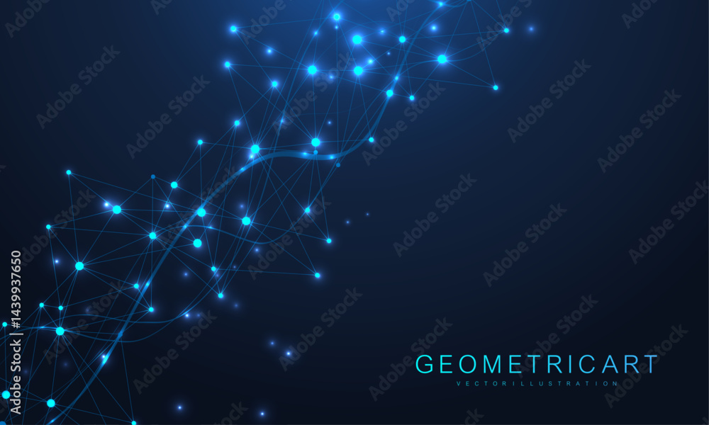 Poster geometric abstract background with connected line and dots. structure molecule and communication. bi