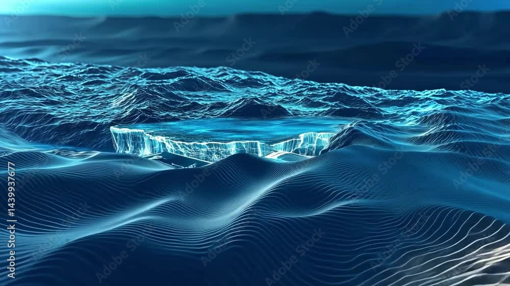 Poster visualizing ocean waves in a lab using advanced 4k holographic technology
