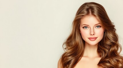 Naklejka premium Woman with long, wavy hair and striking blue eyes