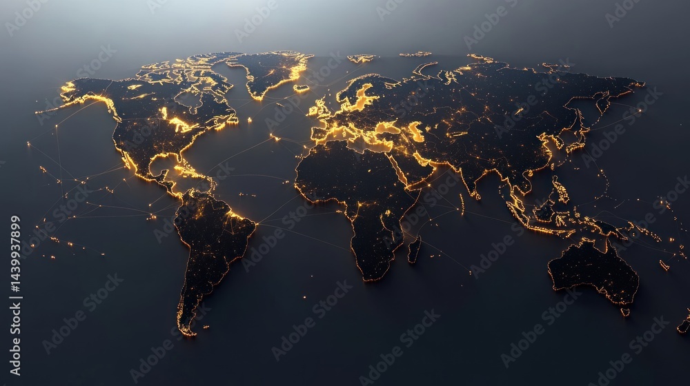Poster global network illuminated map