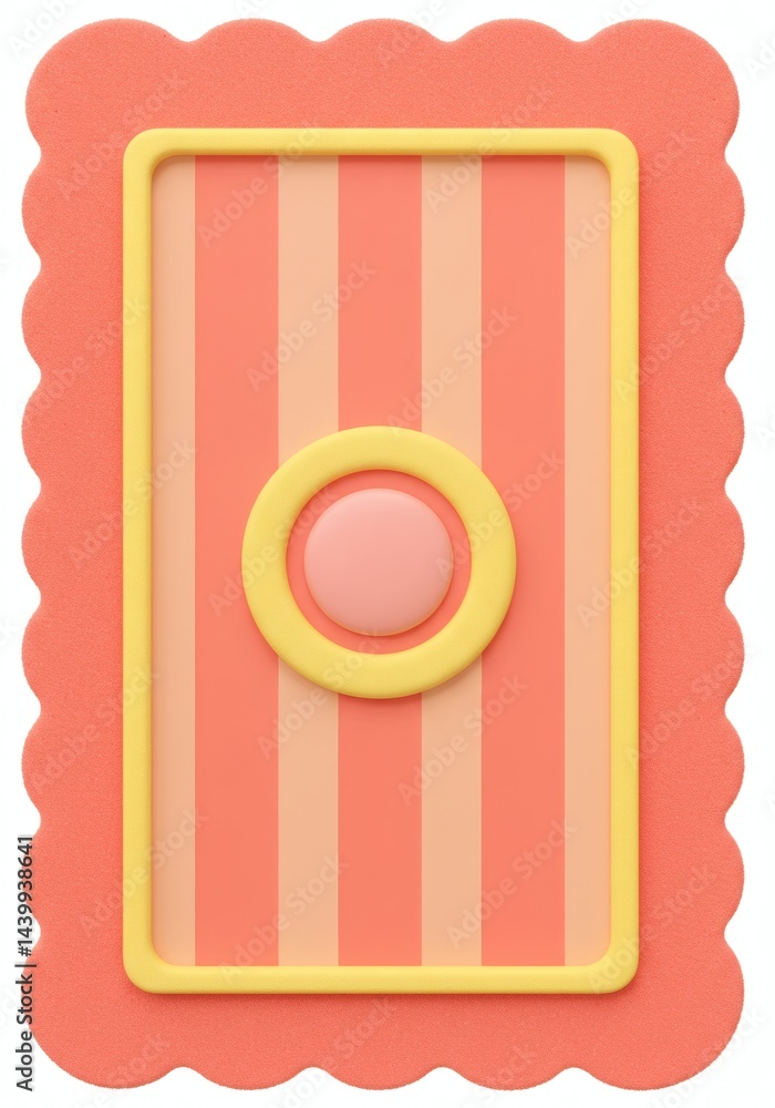 Aufkleber stylized rectangular motif with central circle and wavy border in peach and yellow hues