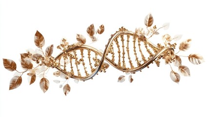 Fototapeta premium Golden DNA helix entwined with delicate leaves