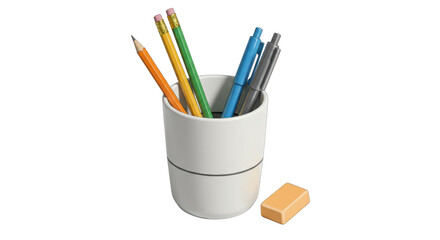 Isolated Pen and Pencil Holder with Eraser