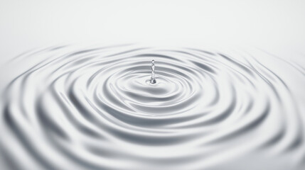 Sharp Close-Up of Ripples in Calm Pool of Water, with Single Drop Falling and Creating Concentric Waves, Rendered in High Detail on Clean White Background, Generated AI
