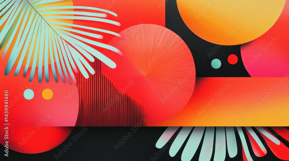 Poster tropical exploration illustration displaying vibrant abstract shapes with copy space perfect for sum