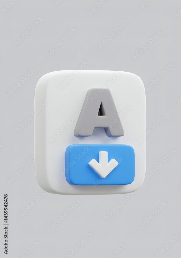 Poster 3d render of download icon on rounded square for design, web, and application development