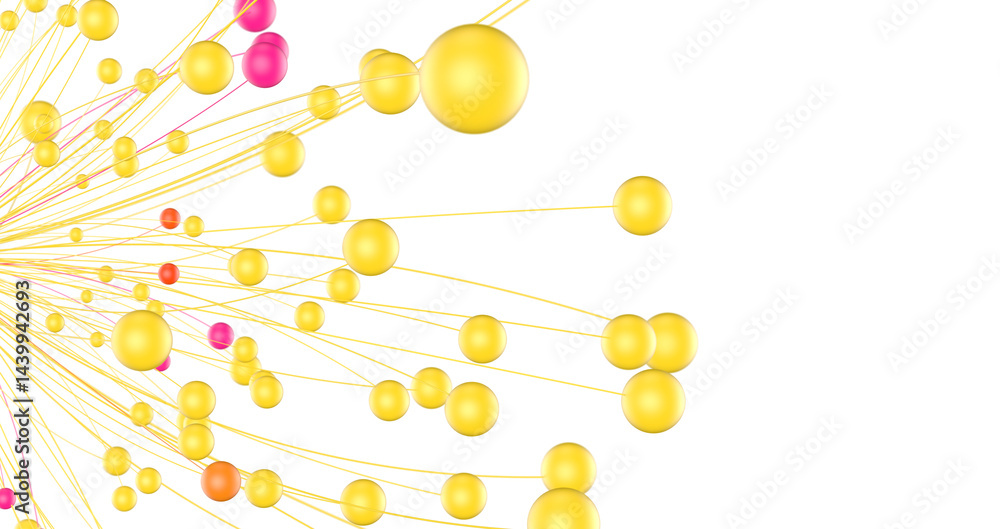 Poster Big data visualization. Network connection structure with chaotic distribution of points and lines. 3D rendering.