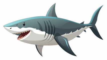Fototapeta premium A white predator shark, an isolated marine animal, swims in the blue sea, a dangerous illustration
