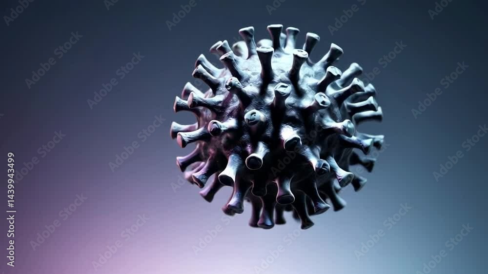 Aufkleber Microscopic view of a coronavirus variant rotating slowly against a gradient background, creating a visually engaging representation of the virus's structure