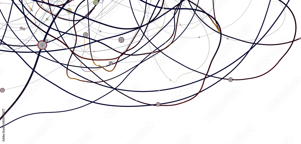 Aufkleber Big data visualization. Network connection structure with chaotic distribution of points and lines. 3D rendering.