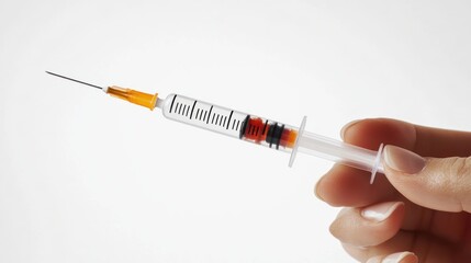 Hand holding a syringe