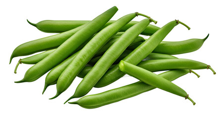 Fresh Green Beans Whole Trimmed Isolated Transparent Background PNG Vibrant Green Smooth Texture...