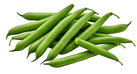 Fresh Green Beans Whole Trimmed Isolated Transparent Background PNG Vibrant Green Smooth Texture Crisp