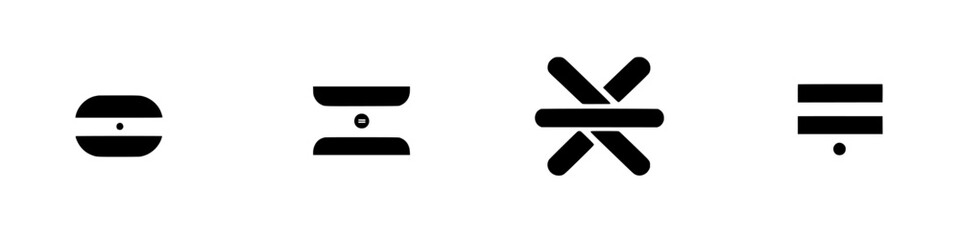 Vector illustration of minimalist black and white icons representing mathematical operations and symbols
