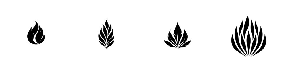 Collection of black and white vector flame and leaf illustrations for creative design projects and digital art