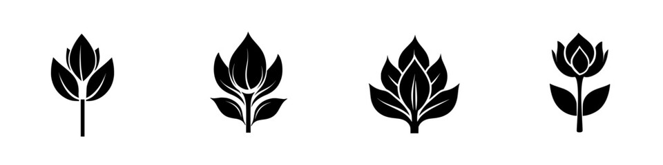 Elegant vector illustrations of black and white floral designs featuring various styles of flowers and leaves