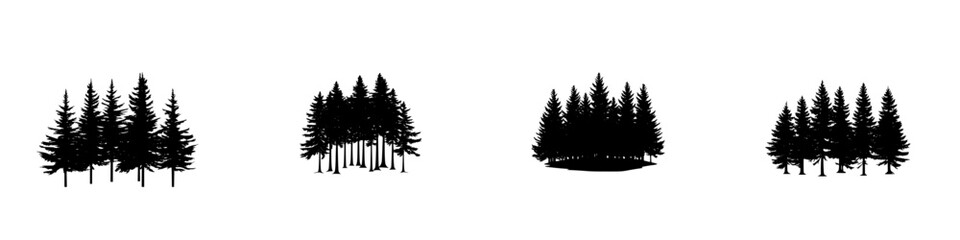 Fototapeta premium Forest silhouettes in vector illustration showcasing various tree formations in black and white style