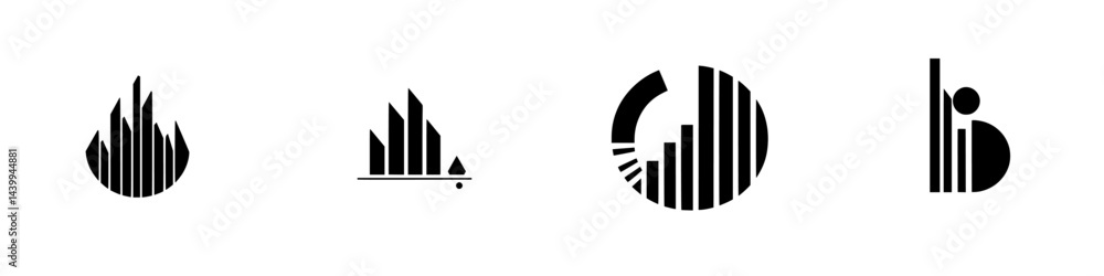 Poster vector illustration featuring black and white icons with geometric designs representing various abst