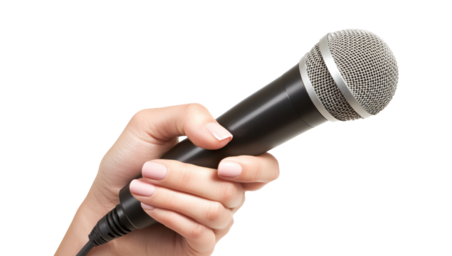 Hand with microphone on transparent background
