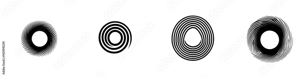 Poster abstract vector illustration of circular patterns with varied line designs on a white background for