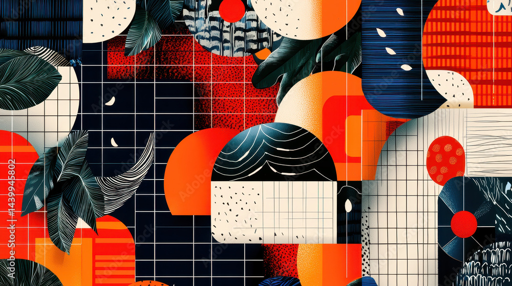 Poster an abstract rainforest beauty illustration showcases vibrant flora and patterns with copy space in t