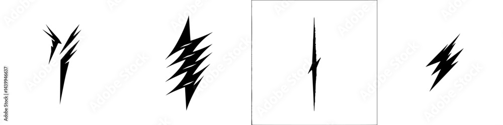 Poster vector illustration of diverse lightning icons in black and white showcasing various shapes and styl