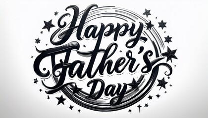 Happy Father's Day sign. Hand drawn modern brush lettering, with icon star decoration