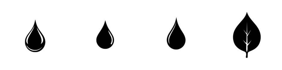 Vector illustration of water droplets and leaf in black and white style for eco-friendly design concepts