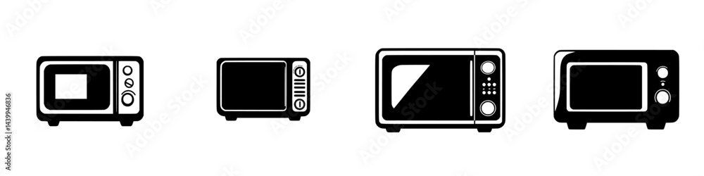 Poster different styles of black and white vector microwave icons suitable for various design projects