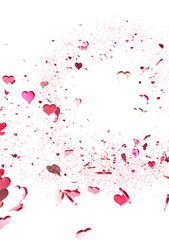 Falling red and pink hearts isolated on transparent background. Valentine’s day design.  in transparent PNG