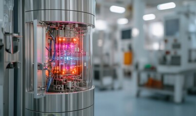 Side Angle of Towering Metallic Cryostat in Quantum Setup